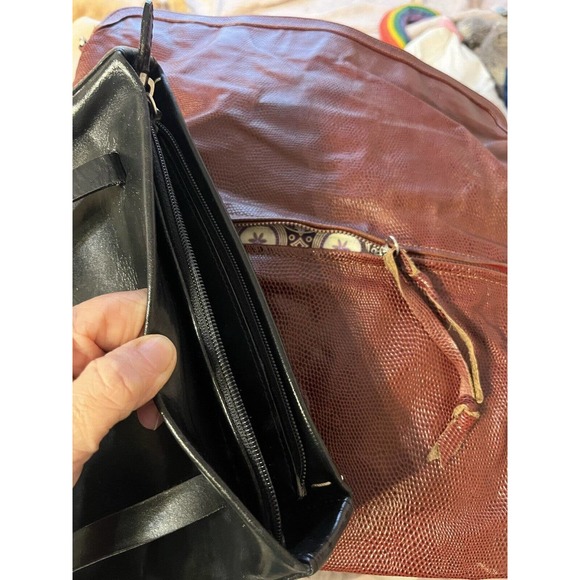 MINO BOSSI Structured Rectangular Bag Purse Black Leather Handmade Italy Stitch - Picture 6 of 7